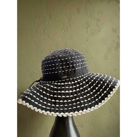 Scala Collezione Black White Ribbon Wide Brim Sun Hat Packable One Size main image 8